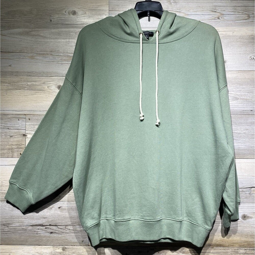 J Crew University Terry OVERSIZED Hoodie Womens Medium Cypress Green Boxy Lounge